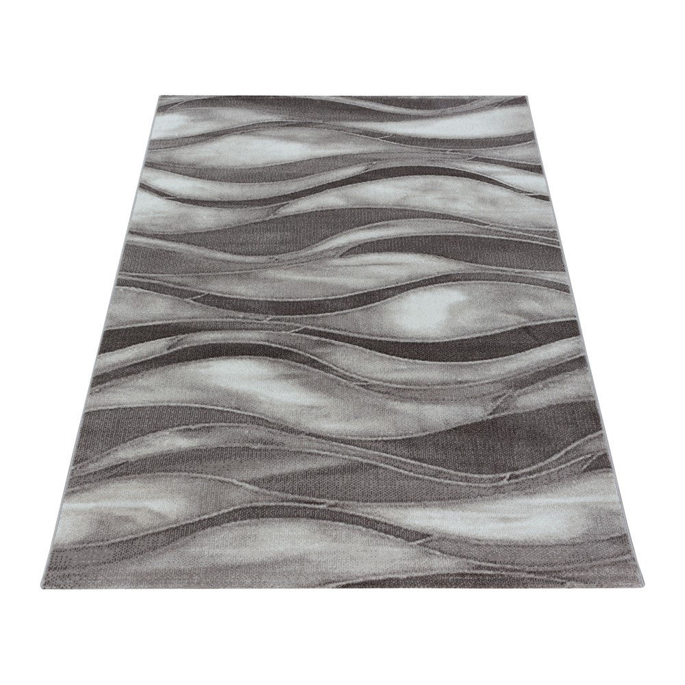 Wohnzimmerteppich Kurzflor Teppich Abstrakte Wellen Design Braun - Image 3