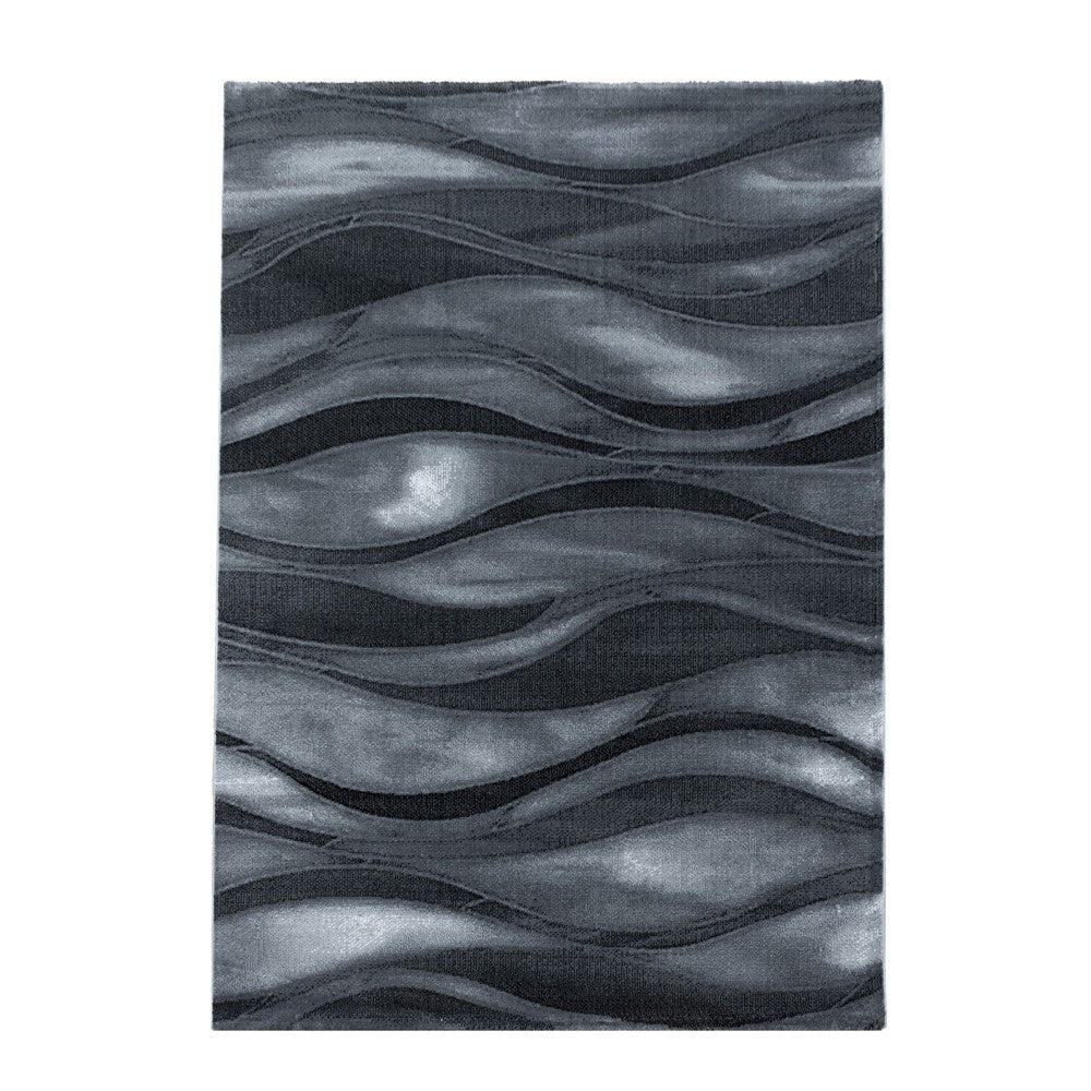 Wohnzimmerteppich Kurzflor Teppich Abstrakte Wellen Design Schwarz - Image 2
