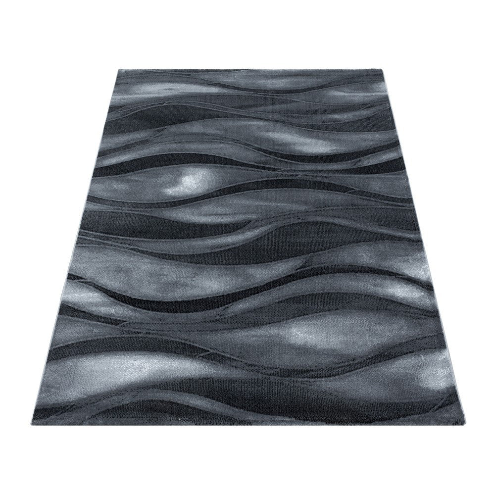 Wohnzimmerteppich Kurzflor Teppich Abstrakte Wellen Design Schwarz - Image 3
