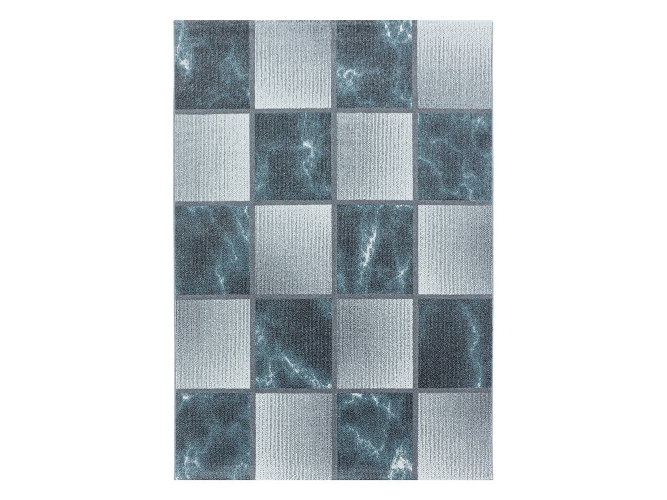 Wohnzimmerteppich Kurzflor Teppich Blau Grau Quadrat Muster Marmoriert Weich - Image 3