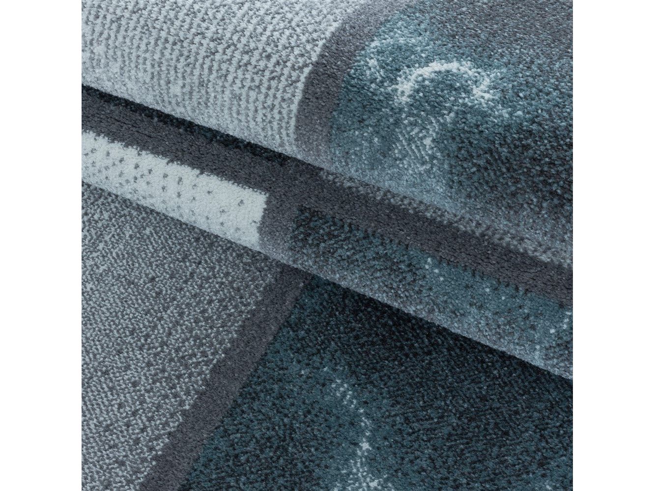 Wohnzimmerteppich Kurzflor Teppich Blau Grau Quadrat Muster Marmoriert Weich - Image 6