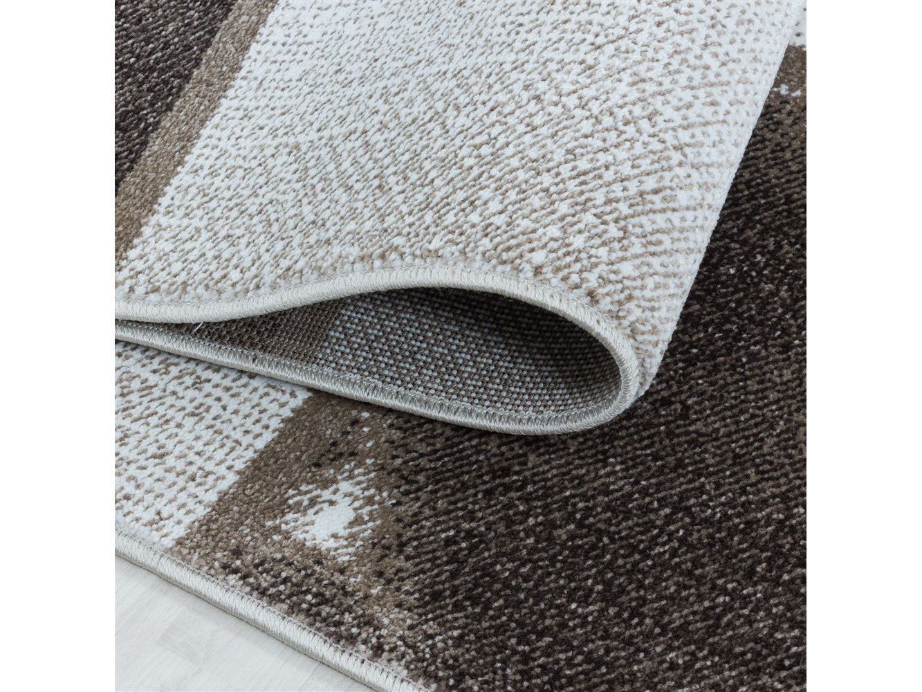 Wohnzimmerteppich Kurzflor Teppich Braun Grau Quadrat Muster Marmoriert Weich - Image 4
