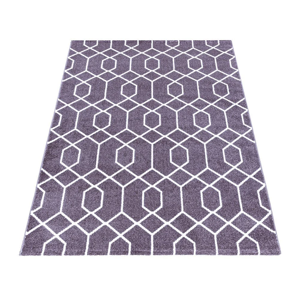 Wohnzimmerteppich Kurzflor Teppich Cable Design Zopf Linien Violet - Image 3