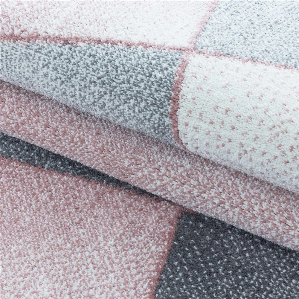 Wohnzimmerteppich Kurzflor Teppich Design Abstrakt Geometrisch Rosa - Image 6