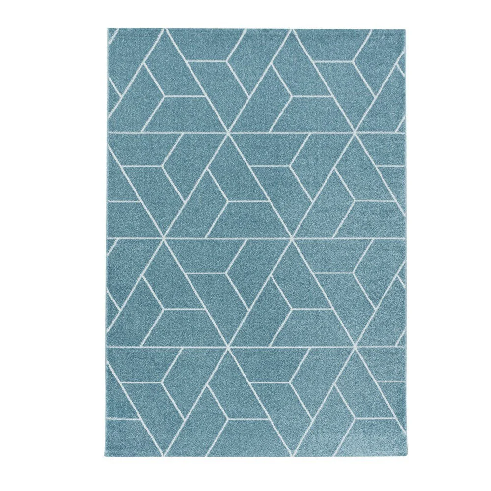 Wohnzimmerteppich Kurzflor Teppich Design Geometrische Linien Blau - Image 2