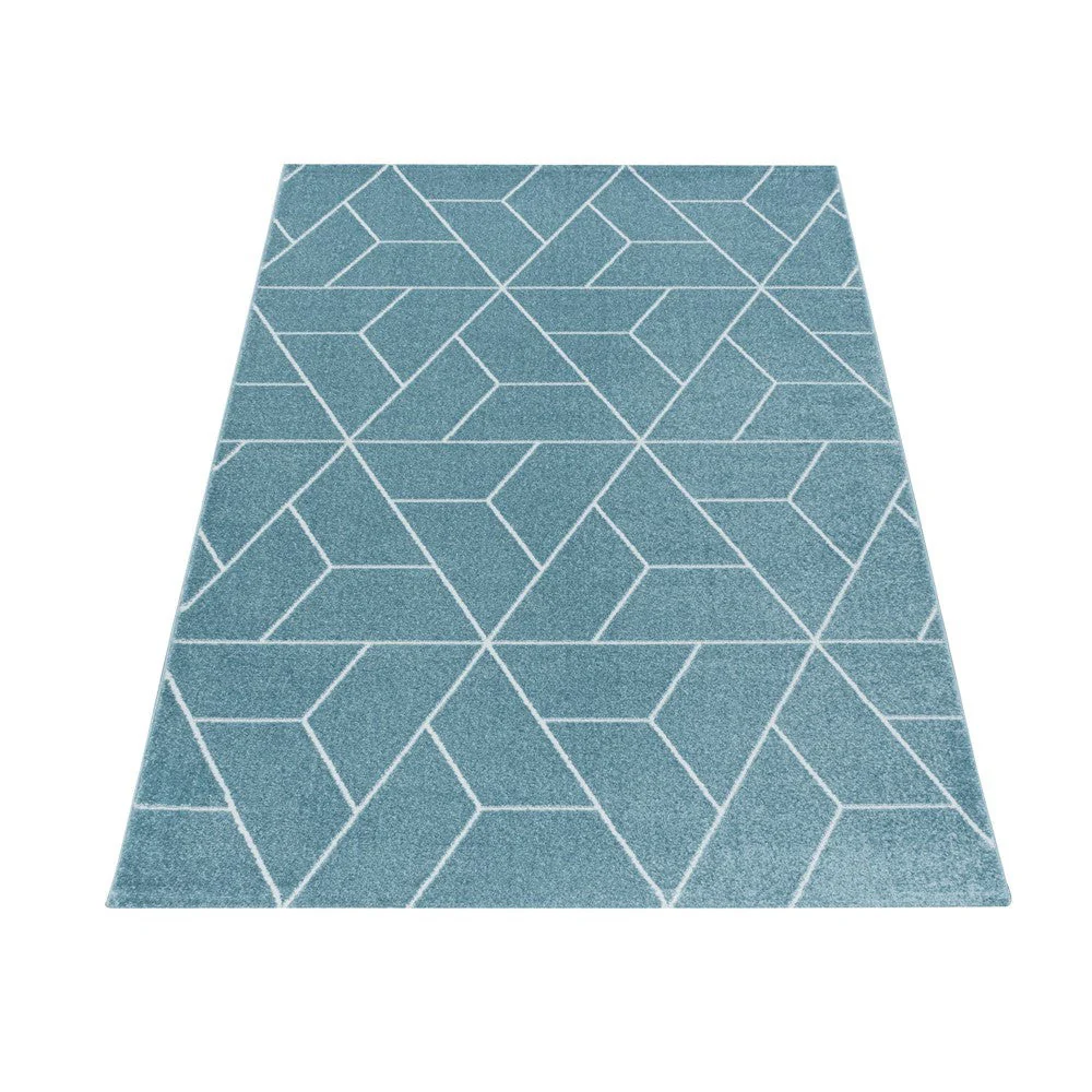 Wohnzimmerteppich Kurzflor Teppich Design Geometrische Linien Blau - Image 3