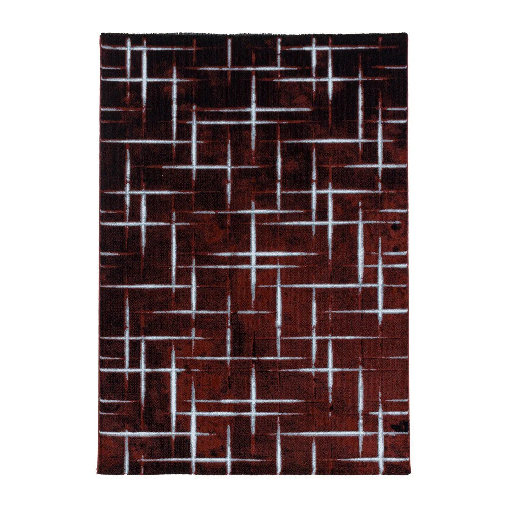 Wohnzimmerteppich Kurzflor Teppich Design Gitter Muster Soft Flor Rot - Image 2