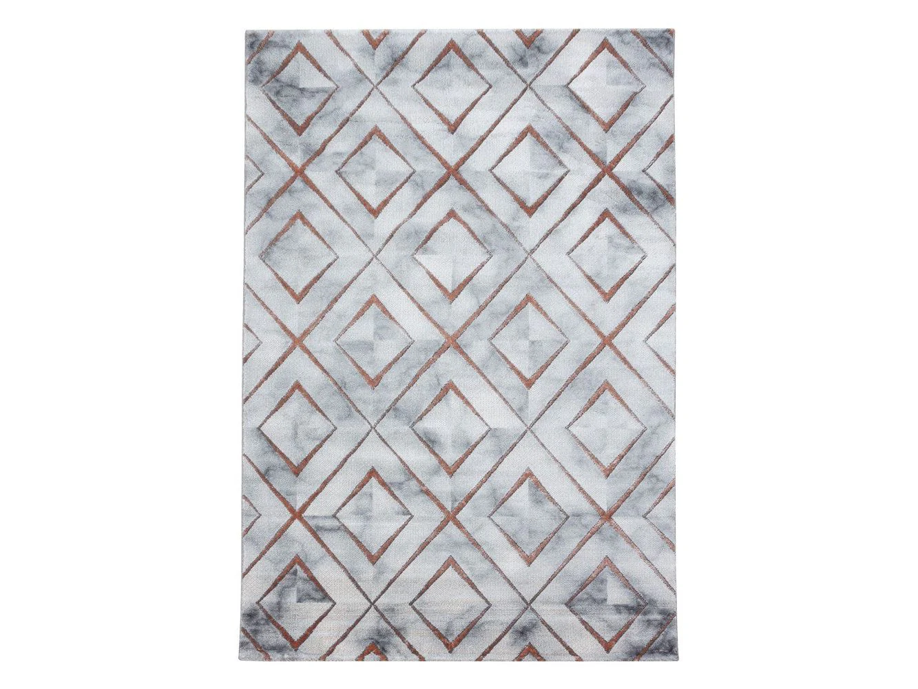 Wohnzimmerteppich Kurzflor Teppich Design Marmoriert Raute Karo Bronze - Image 3