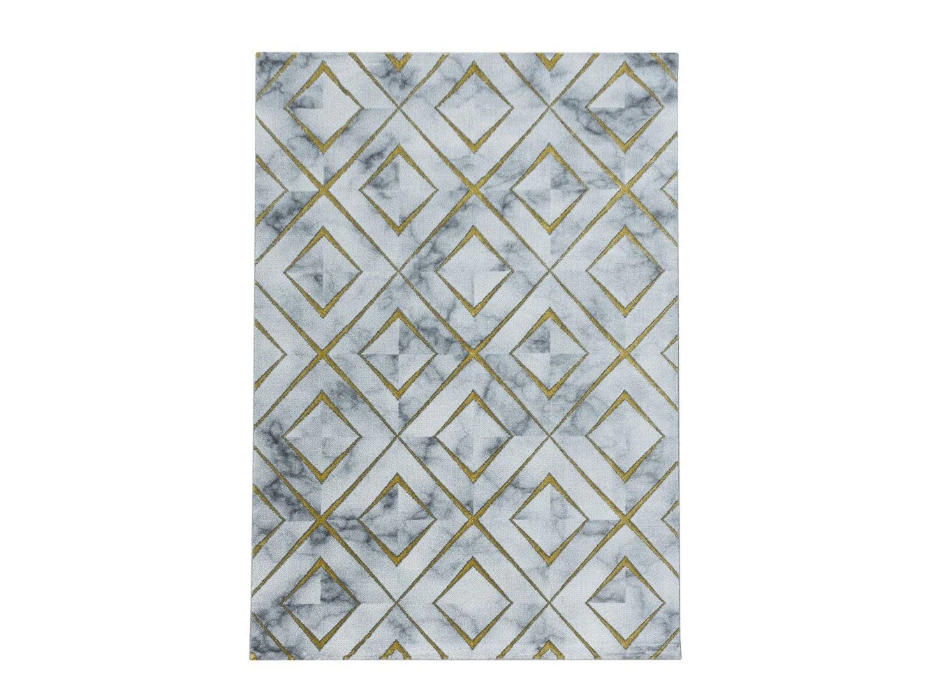 Wohnzimmerteppich Kurzflor Teppich Design Marmoriert Rauten Karo Gold - Image 2