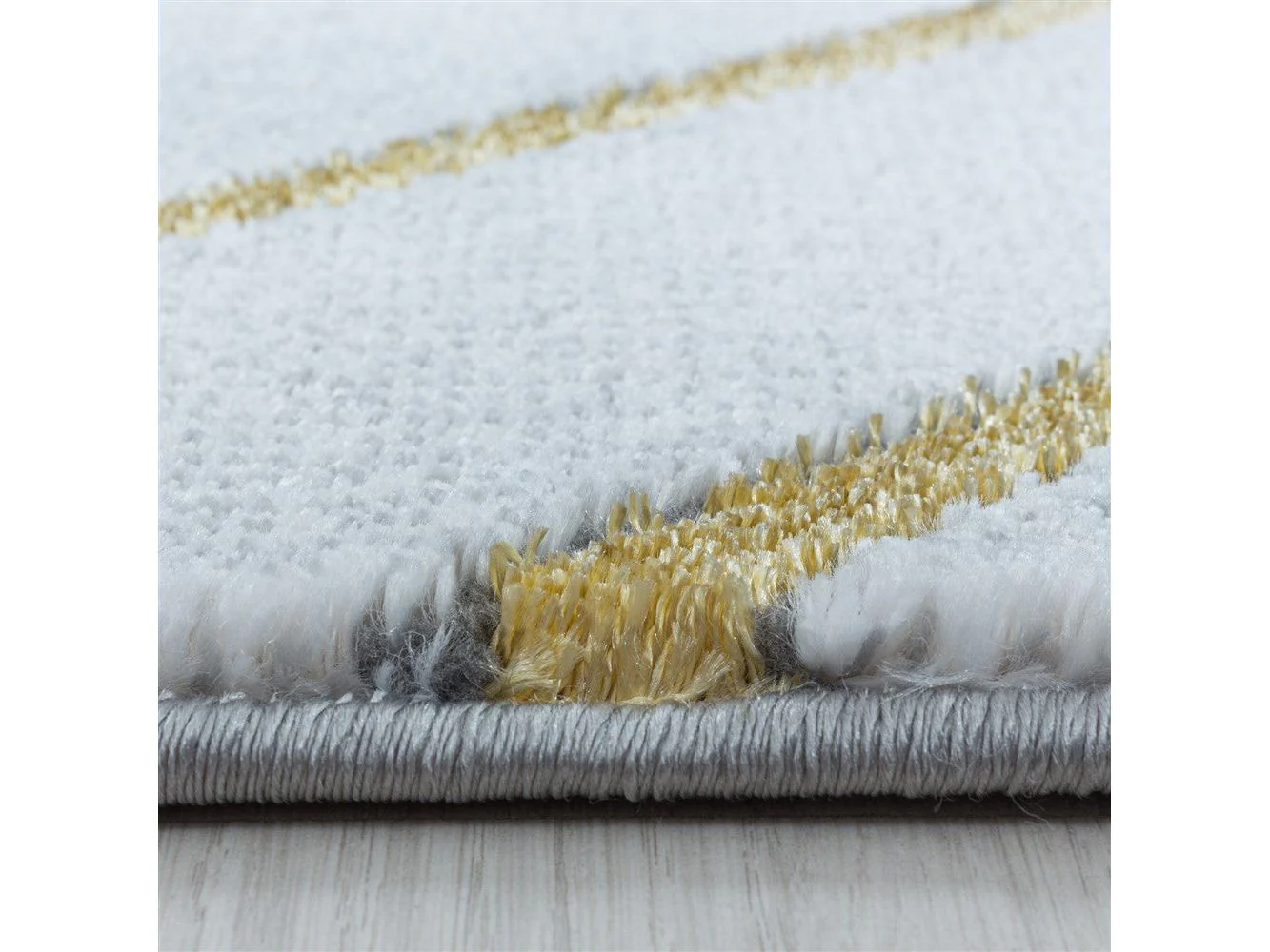 Wohnzimmerteppich Kurzflor Teppich Design Marmoriert Rauten Karo Gold - Image 5