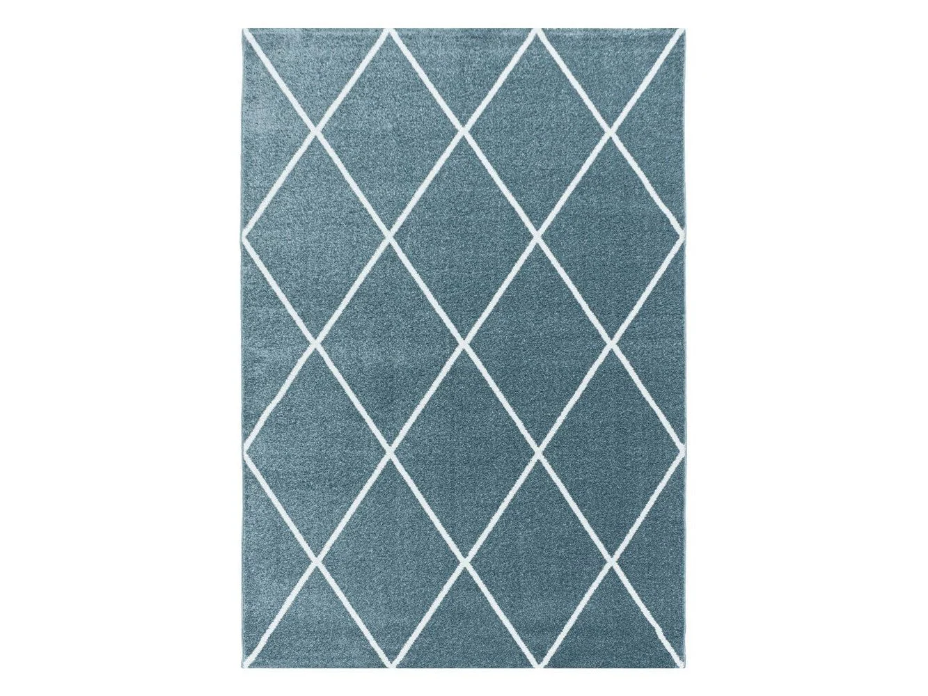 Wohnzimmerteppich Kurzflor Teppich Design Raute Linien Unifarben Blau - Image 3