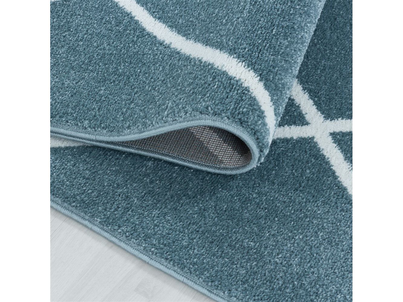 Wohnzimmerteppich Kurzflor Teppich Design Raute Linien Unifarben Blau - Image 4