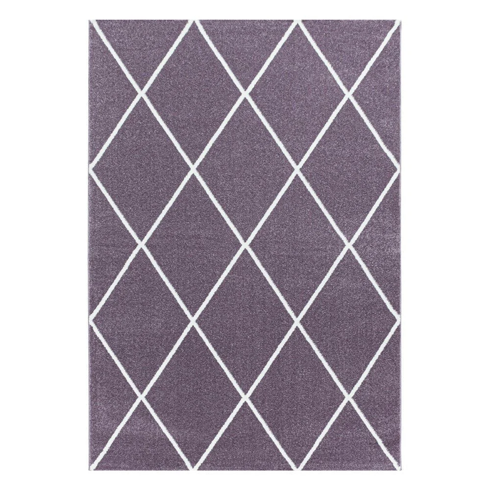 Kurzflor Teppich Lila | Rauten-Linienmuster - Image 2