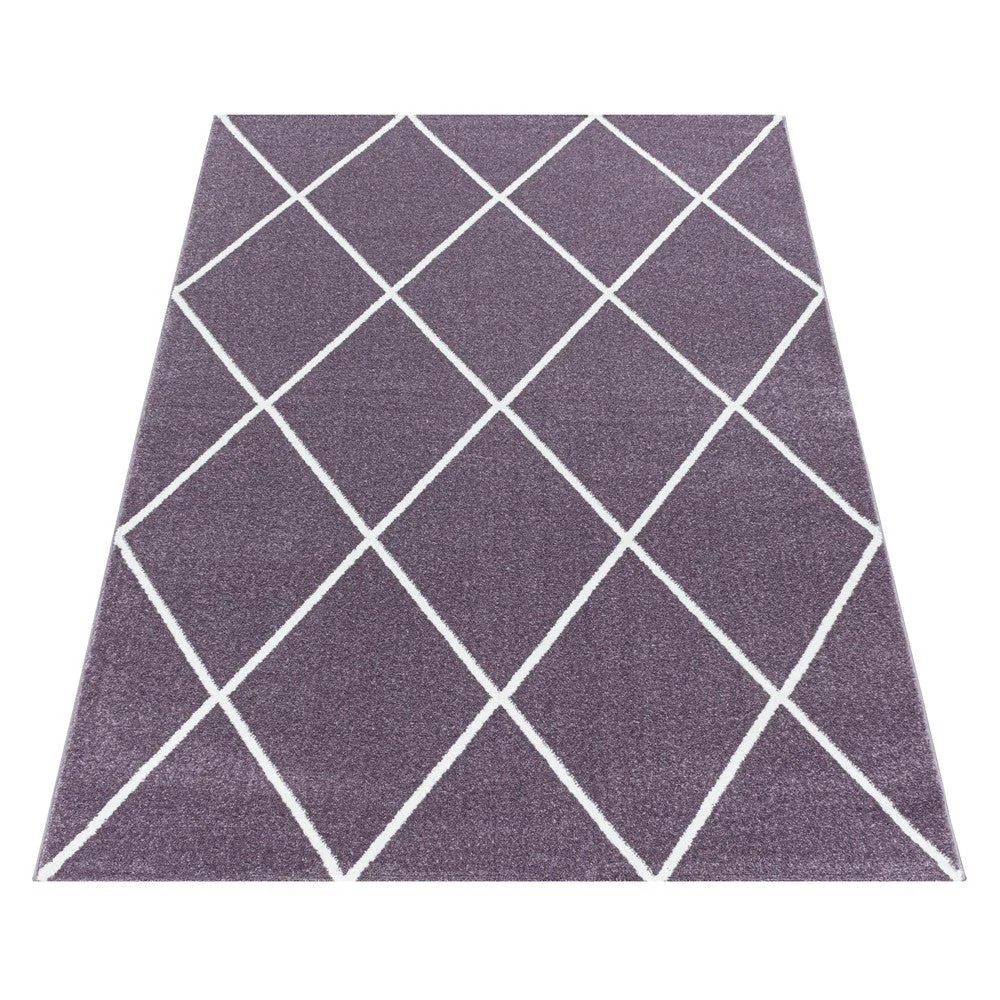 Kurzflor Teppich Lila | Rauten-Linienmuster - Image 3