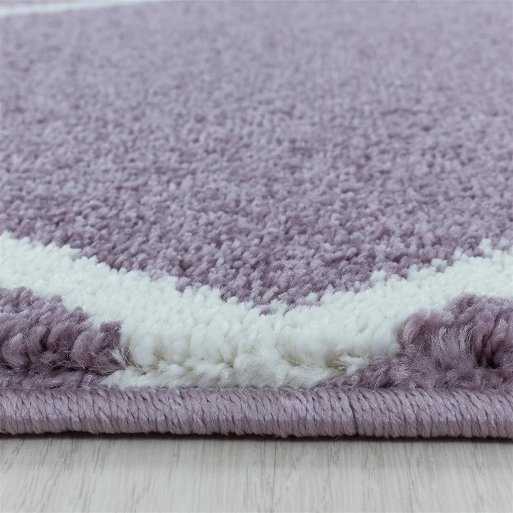 Kurzflor Teppich Lila | Rauten-Linienmuster - Image 4