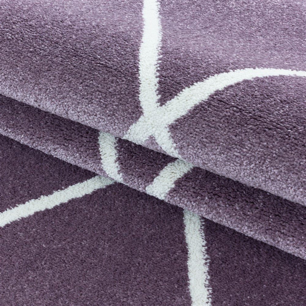 Kurzflor Teppich Lila | Rauten-Linienmuster - Image 6