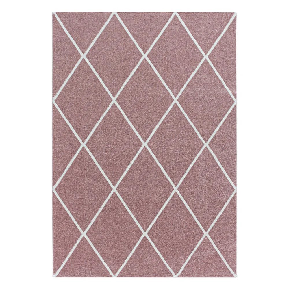 Kurzflor Teppich Rosa | Rauten-Linienmuster - Image 3