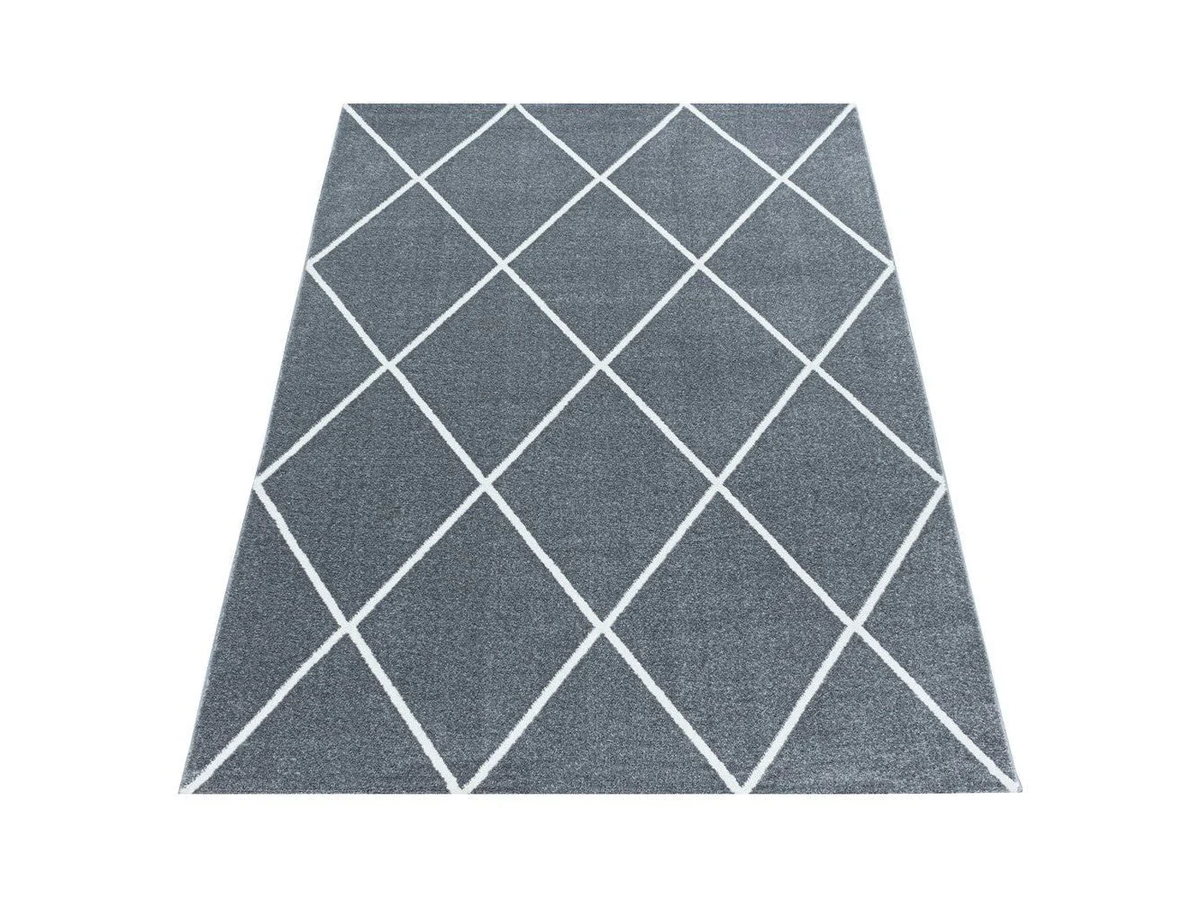 Kurzflor Teppich Silber | Modernes Rauten-Linienmuster - Image 2