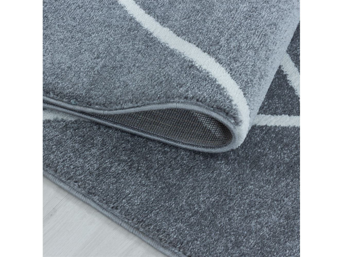 Kurzflor Teppich Silber | Modernes Rauten-Linienmuster - Image 4