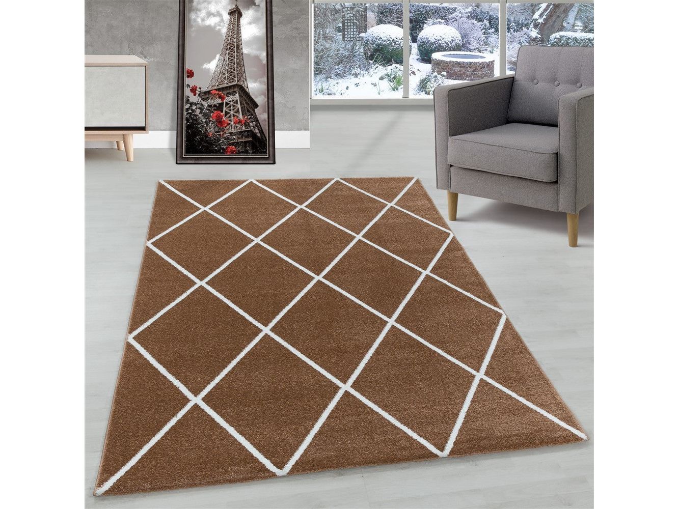 Kurzflor Teppich Terra | Rauten-Linienmuster