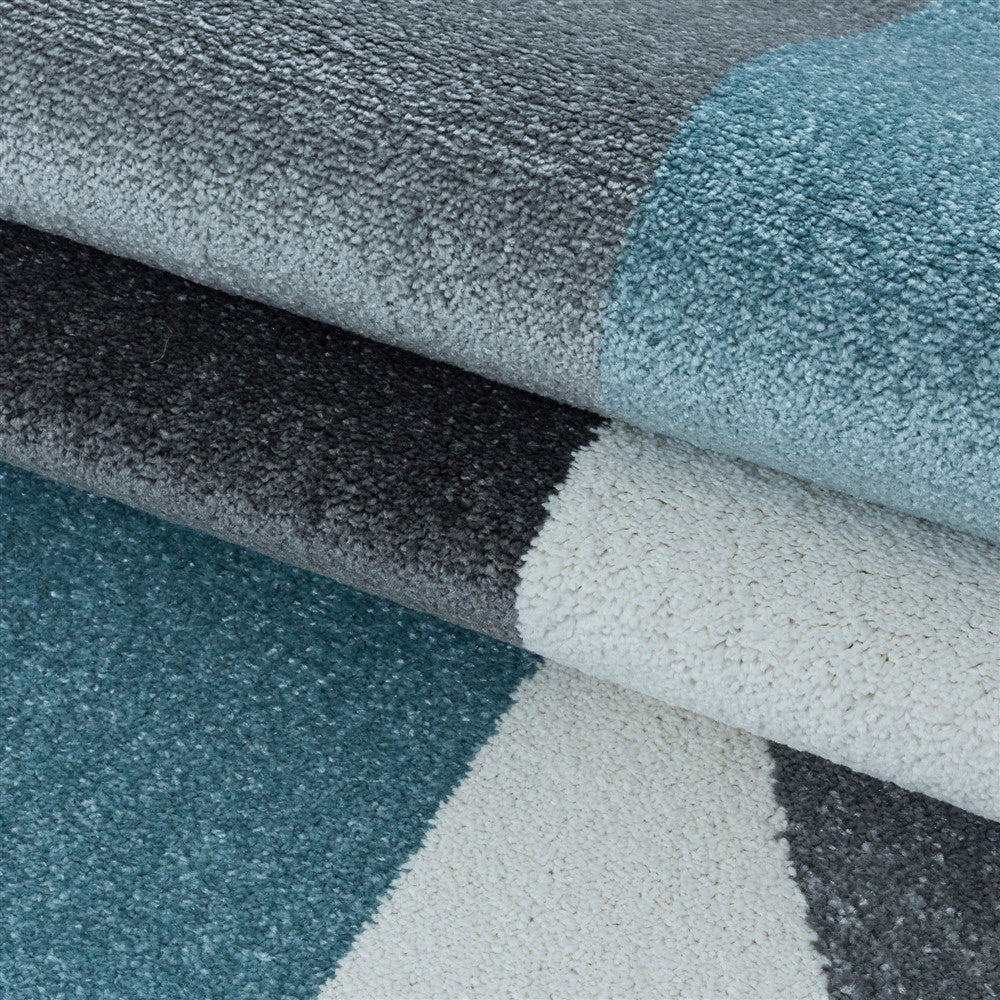 Wohnzimmerteppich Kurzflor Teppich Design Zipcode Muster Abstrakt Blau - Image 6