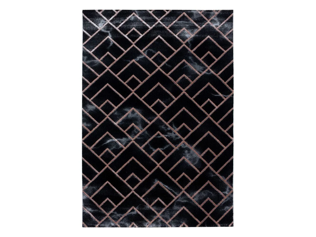 Wohnzimmerteppich Kurzflor Teppich Dunkel Marmoriert Linien Karo Bronze - Image 2