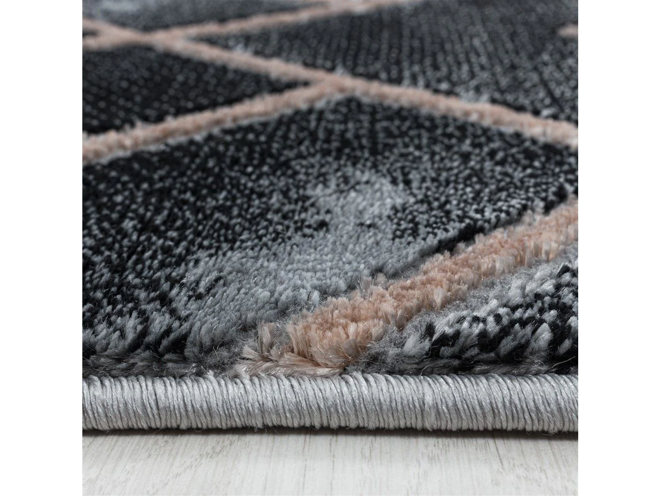 Wohnzimmerteppich Kurzflor Teppich Dunkel Marmoriert Linien Karo Bronze - Image 4