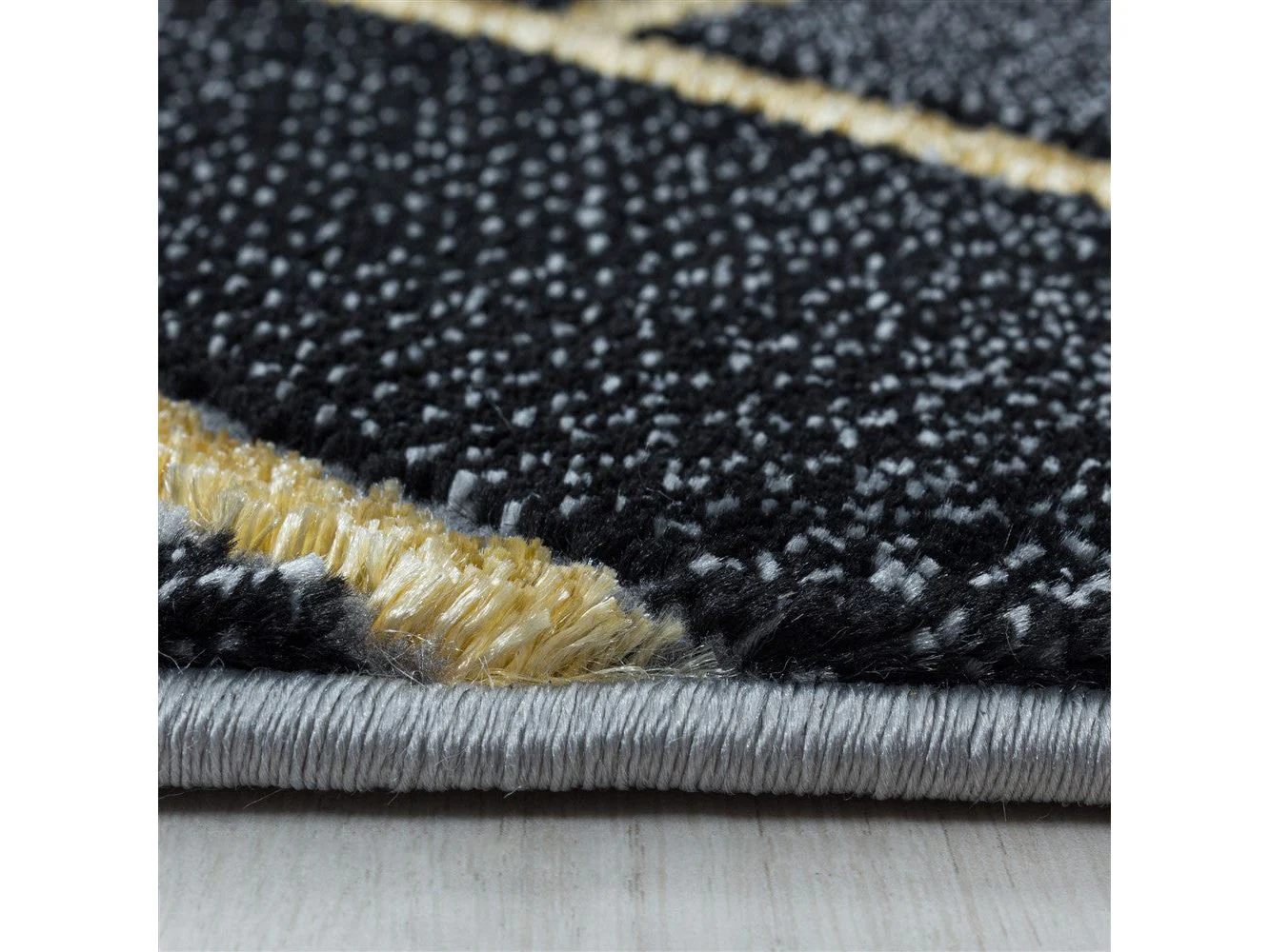 Wohnzimmerteppich Kurzflor Teppich Dunkel Marmoriert Linien Karo Gold - Image 5