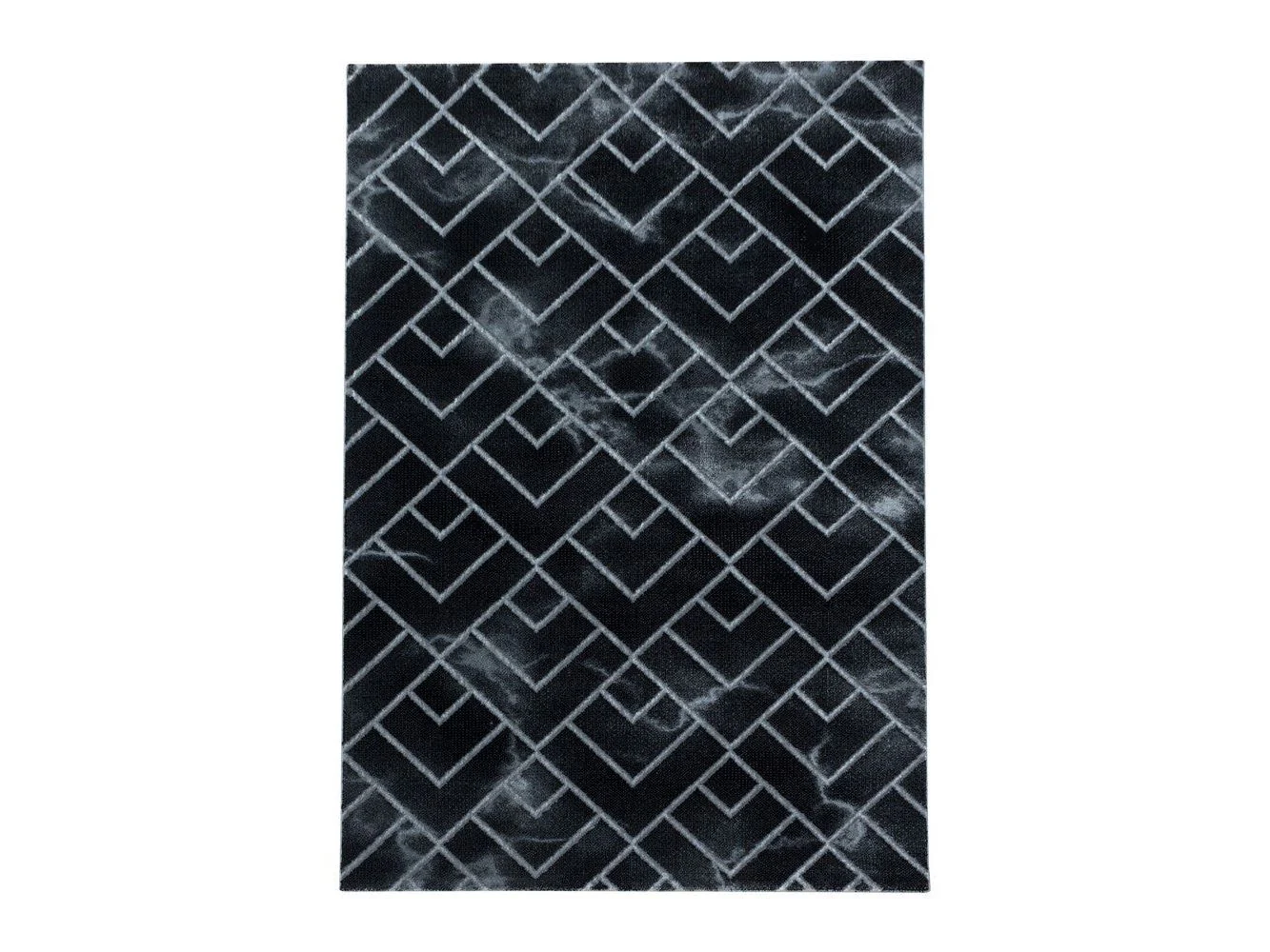 Wohnzimmerteppich Kurzflor Teppich Dunkel Marmoriert Linien Karo Silber - Image 3
