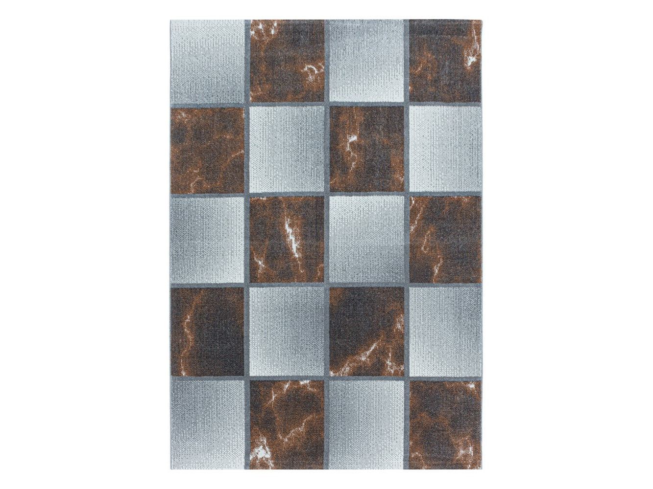 Wohnzimmerteppich Kurzflor Teppich Farbe Terra Quadrat Muster Marmoriert Weich - Image 3