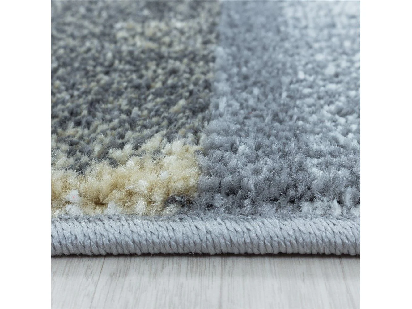 Wohnzimmerteppich Kurzflor Teppich Gelb Grau Quadrat Muster Marmoriert Weich - Image 5