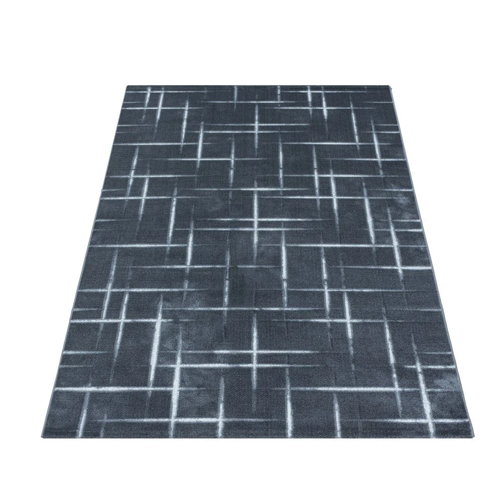 Wohnzimmerteppich Kurzflor Teppich Gitter Design Muster Soft Flor Grau - Image 3