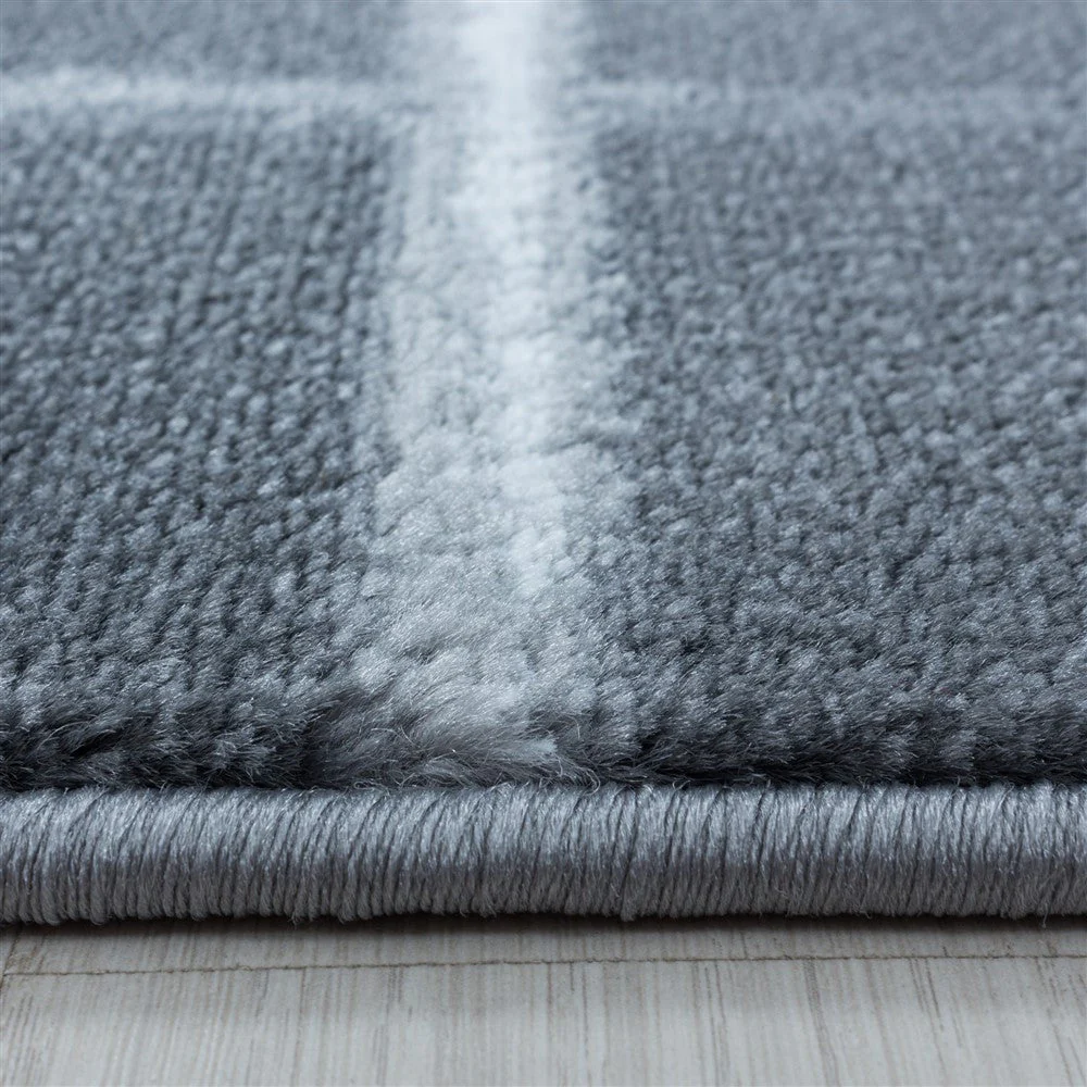 Wohnzimmerteppich Kurzflor Teppich Gitter Design Muster Soft Flor Grau - Image 4