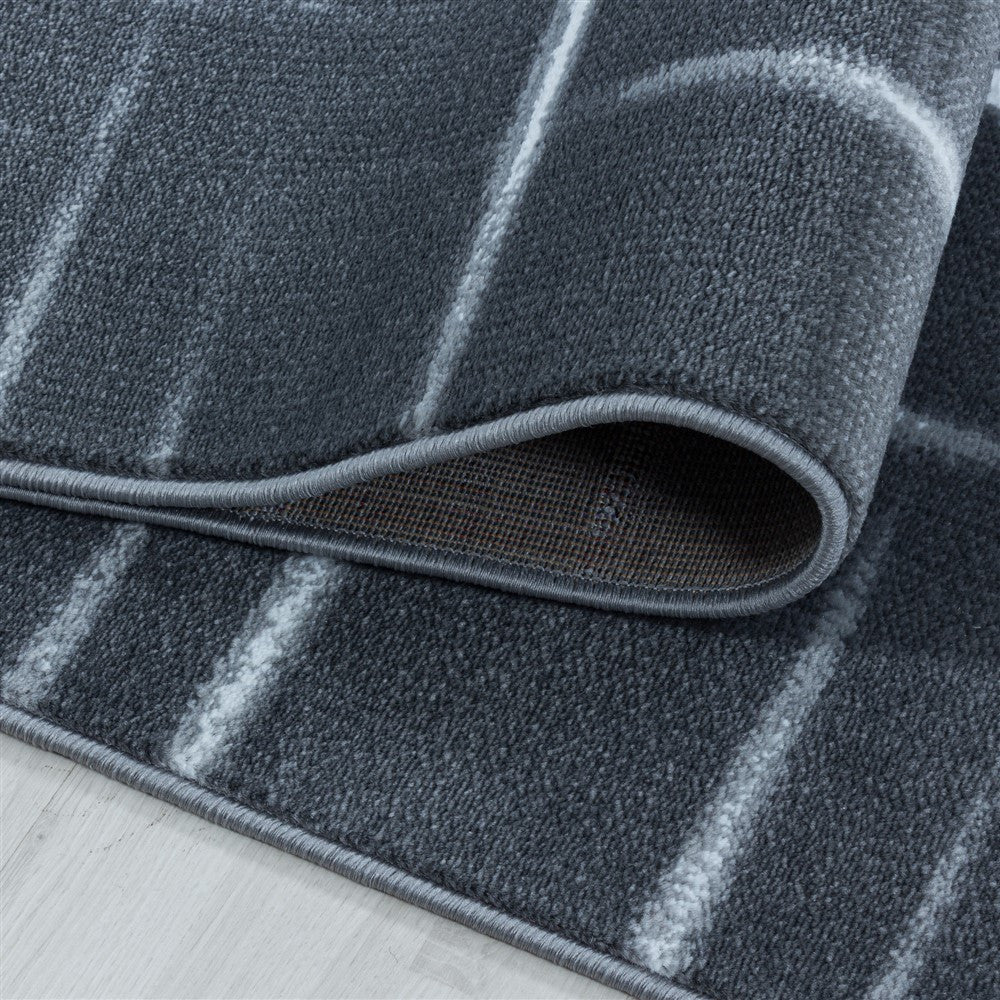 Wohnzimmerteppich Kurzflor Teppich Gitter Design Muster Soft Flor Grau - Image 6