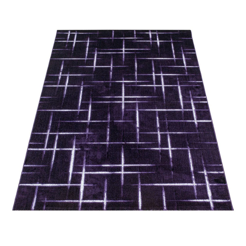 Wohnzimmerteppich Kurzflor Teppich Gitter Design Muster Soft Flor Lila - Image 2