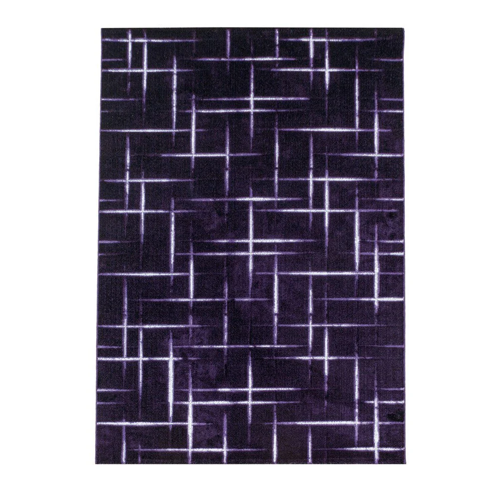 Wohnzimmerteppich Kurzflor Teppich Gitter Design Muster Soft Flor Lila - Image 3