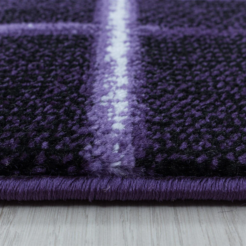 Wohnzimmerteppich Kurzflor Teppich Gitter Design Muster Soft Flor Lila - Image 5