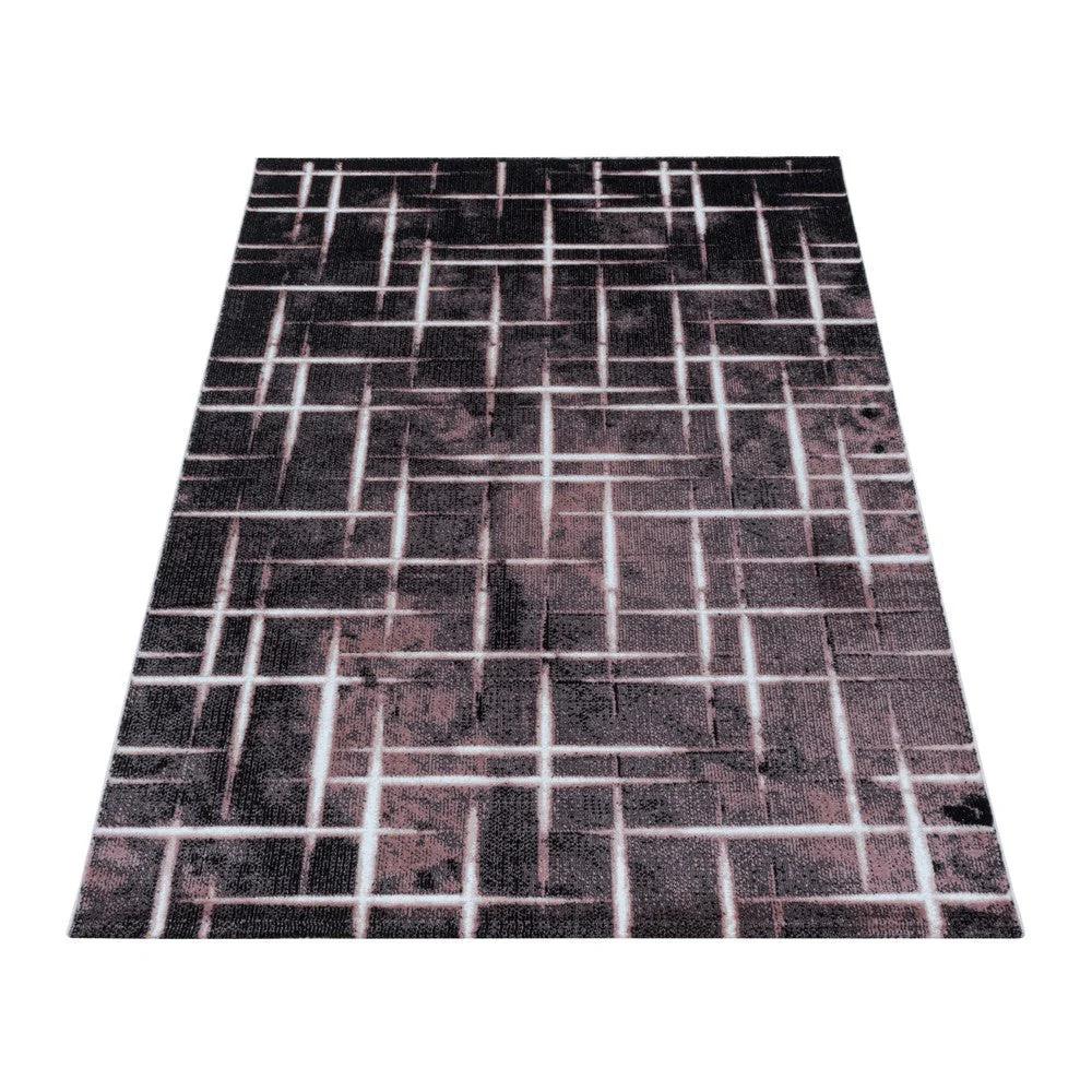 Wohnzimmerteppich Kurzflor Teppich Gitter Design Muster Soft Flor Pink - Image 3