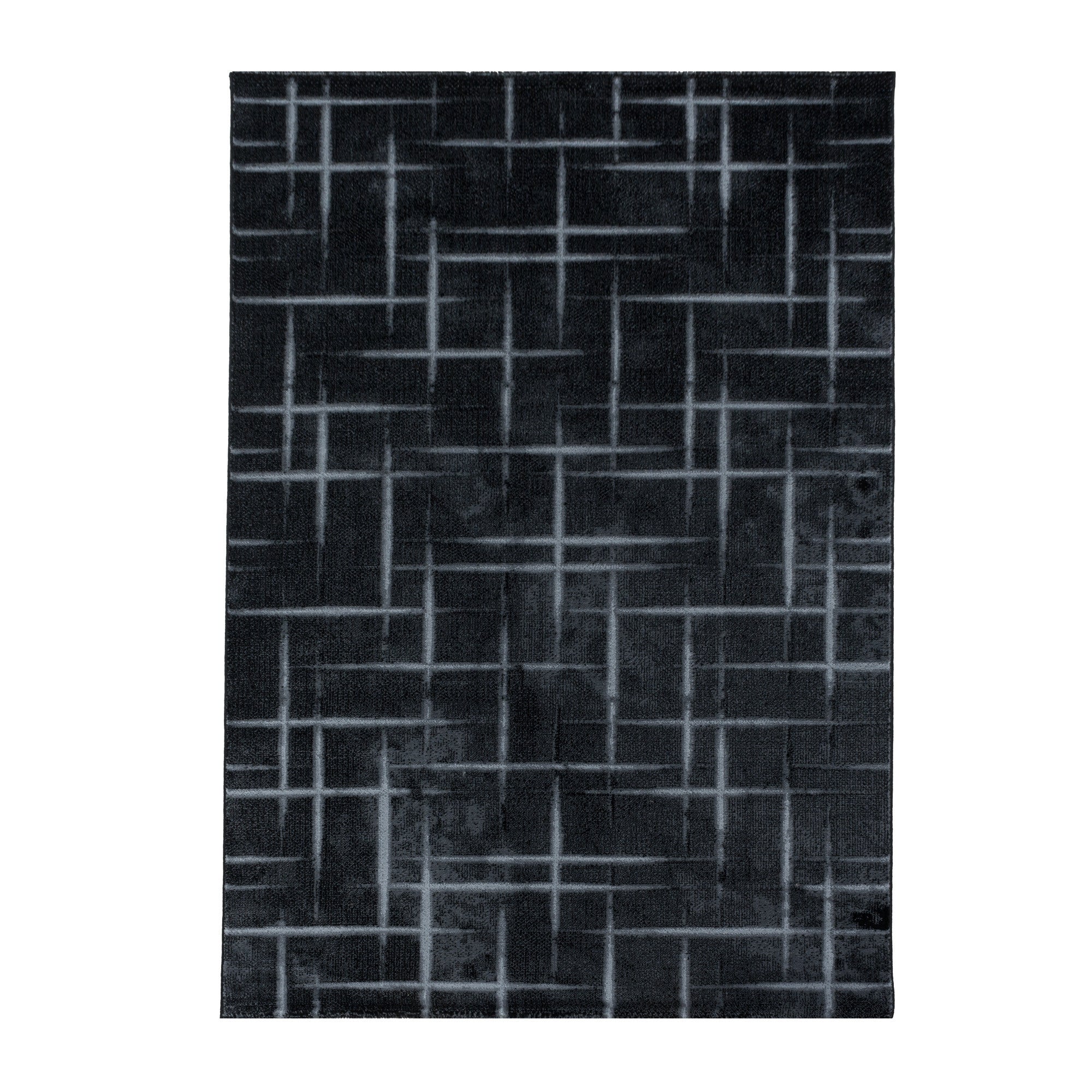 Wohnzimmerteppich Kurzflor Teppich Gitter Design Muster Soft Flor Schwarz - Image 2
