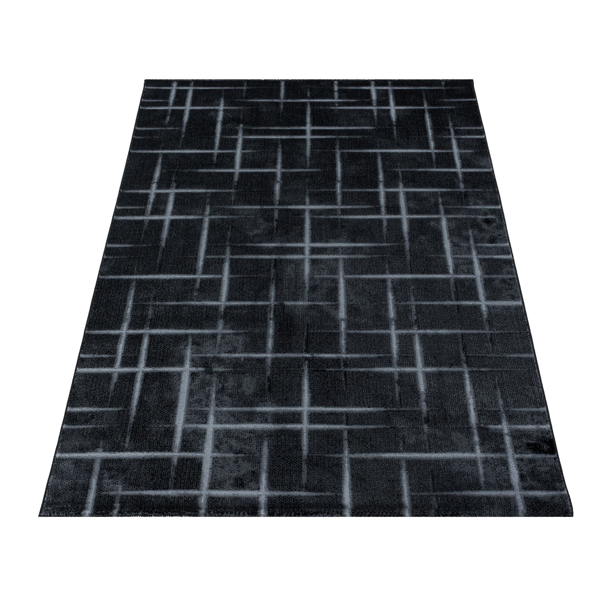 Wohnzimmerteppich Kurzflor Teppich Gitter Design Muster Soft Flor Schwarz - Image 3