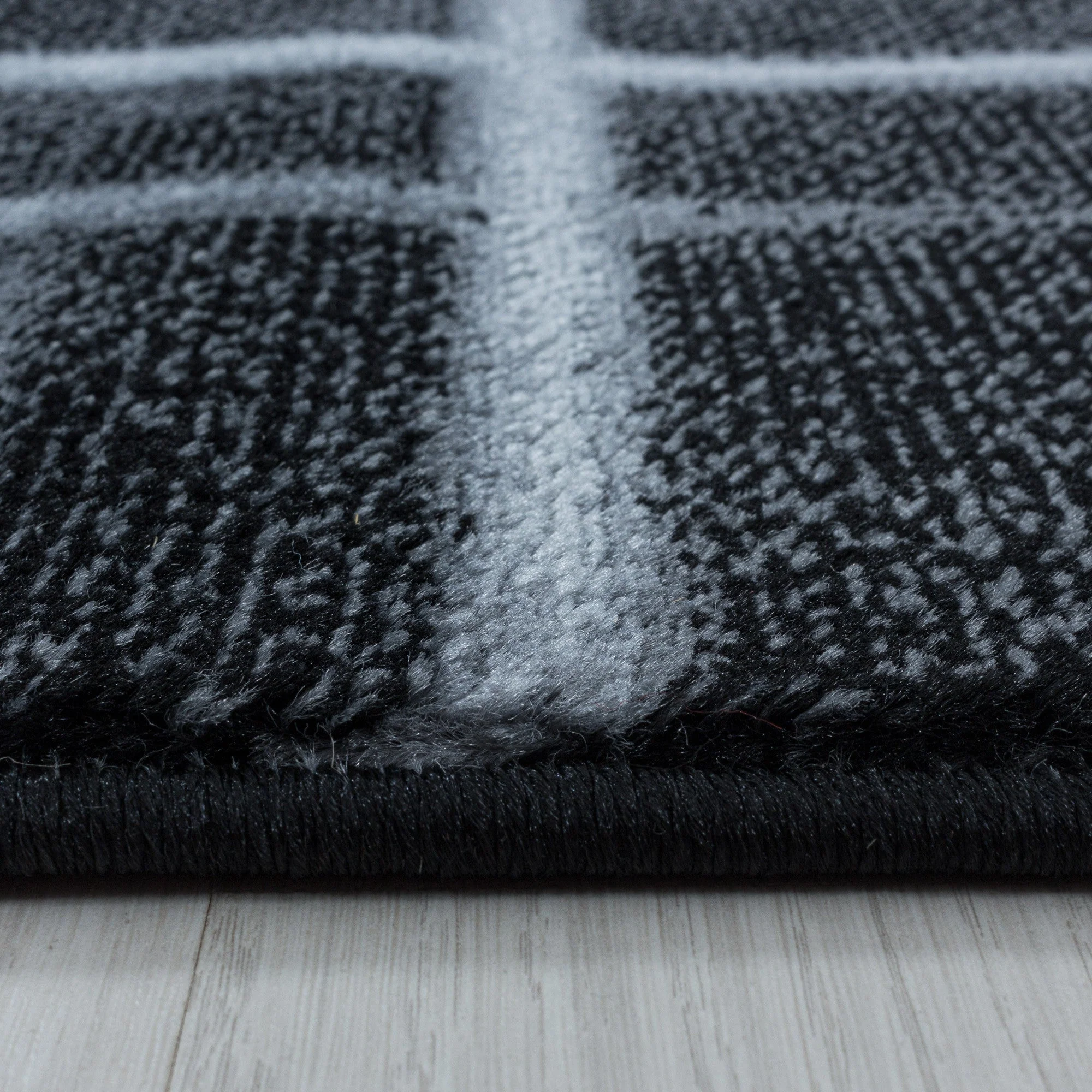 Wohnzimmerteppich Kurzflor Teppich Gitter Design Muster Soft Flor Schwarz - Image 4