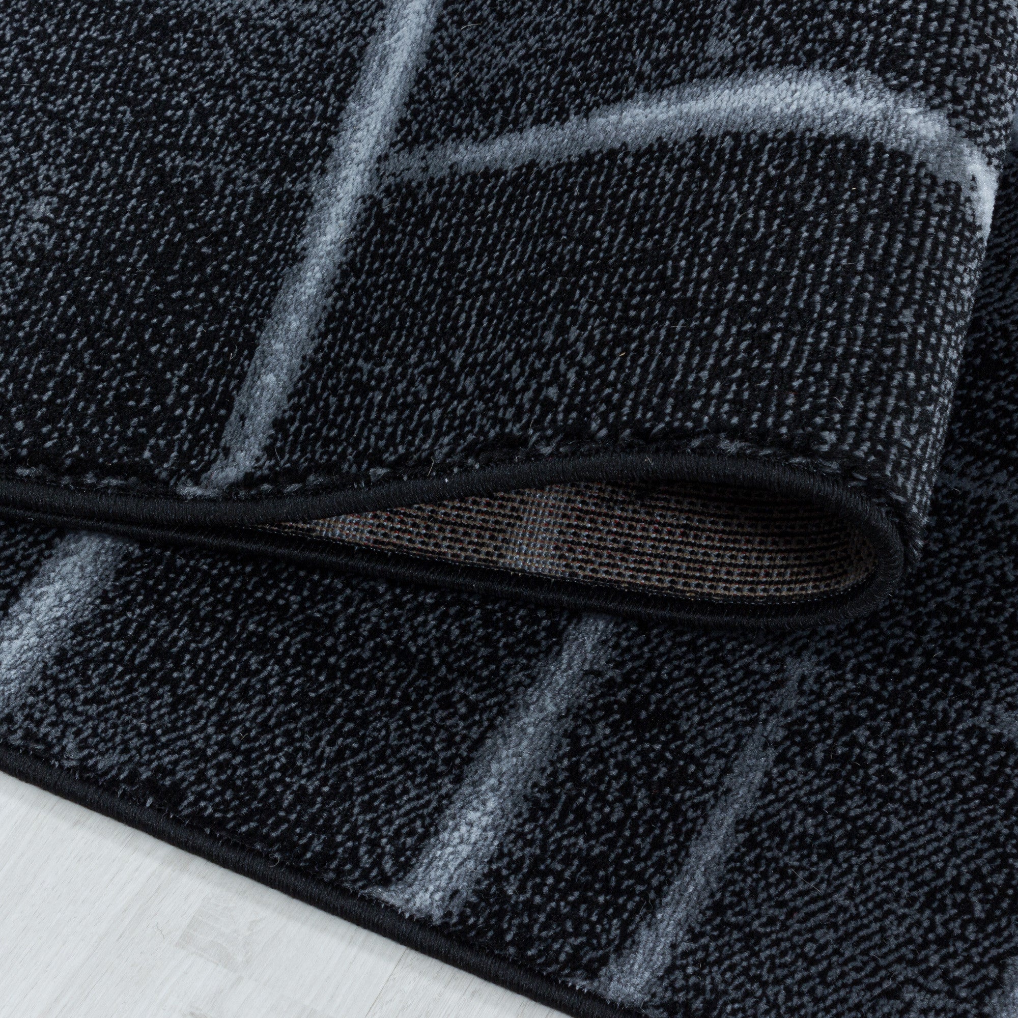 Wohnzimmerteppich Kurzflor Teppich Gitter Design Muster Soft Flor Schwarz - Image 5