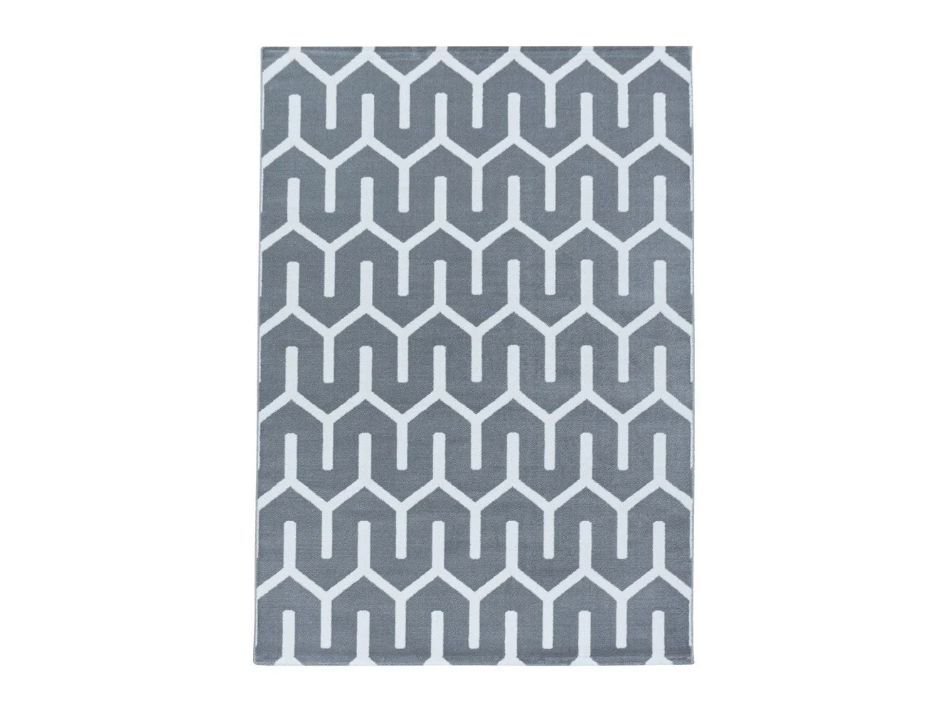 Wohnzimmerteppich Kurzflor Teppich Gitter Design Soft Flor Grau - Image 3