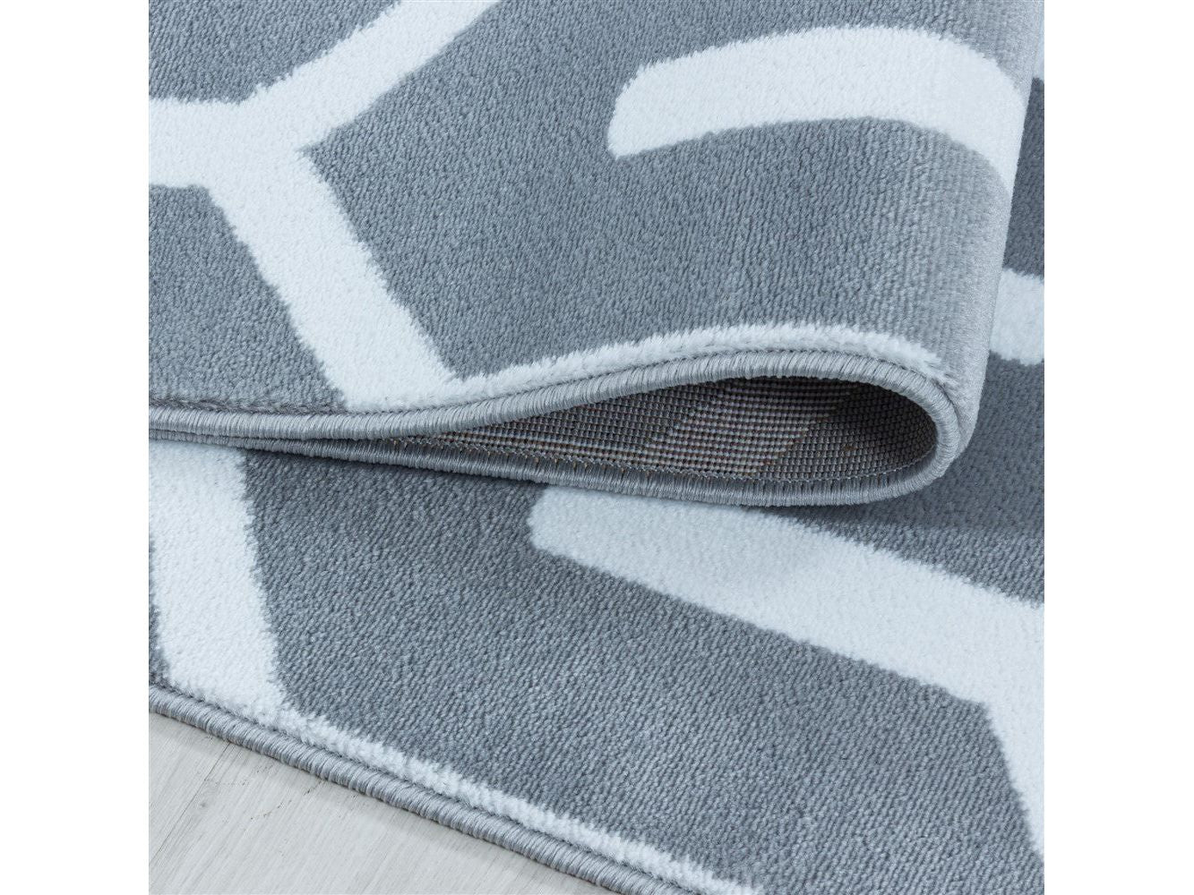 Wohnzimmerteppich Kurzflor Teppich Gitter Design Soft Flor Grau - Image 4