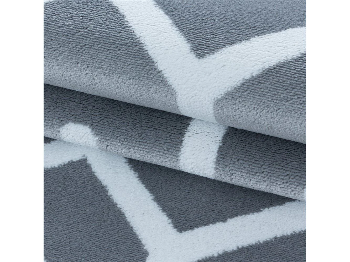Wohnzimmerteppich Kurzflor Teppich Gitter Design Soft Flor Grau - Image 6