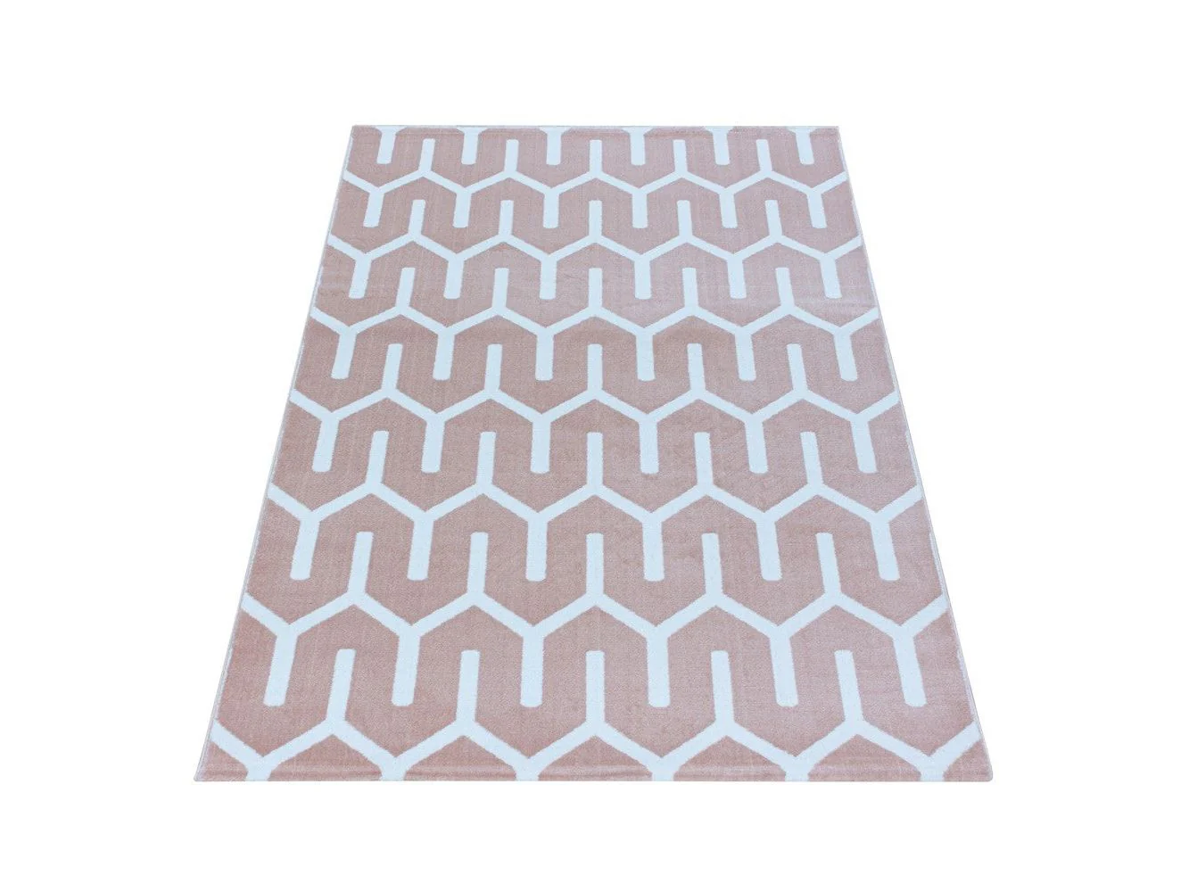 Wohnzimmerteppich Kurzflor Teppich Gitter Design Soft Flor Pink - Image 3