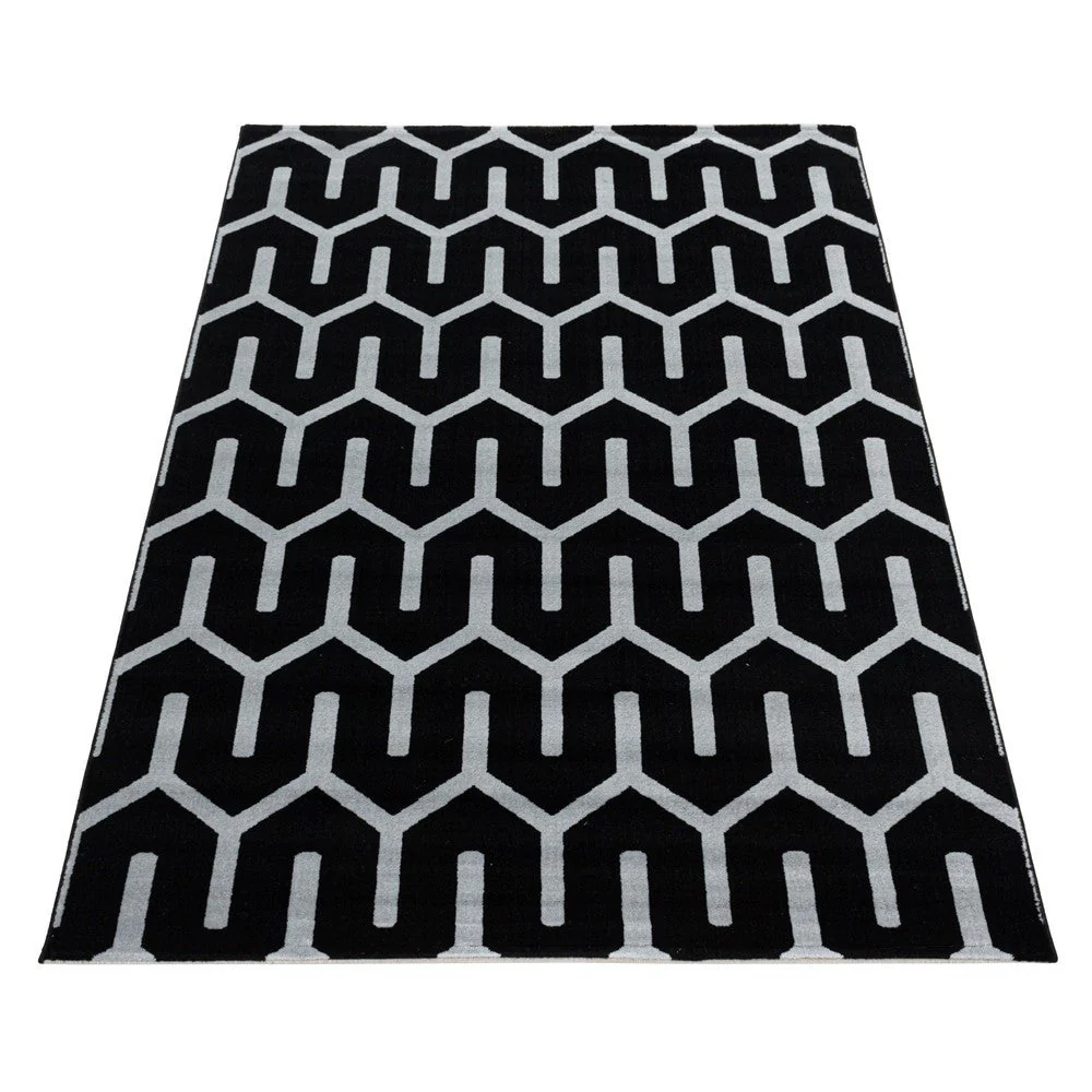 Wohnzimmerteppich Kurzflor Teppich Gitter Design Soft Flor Schwarz - Image 2