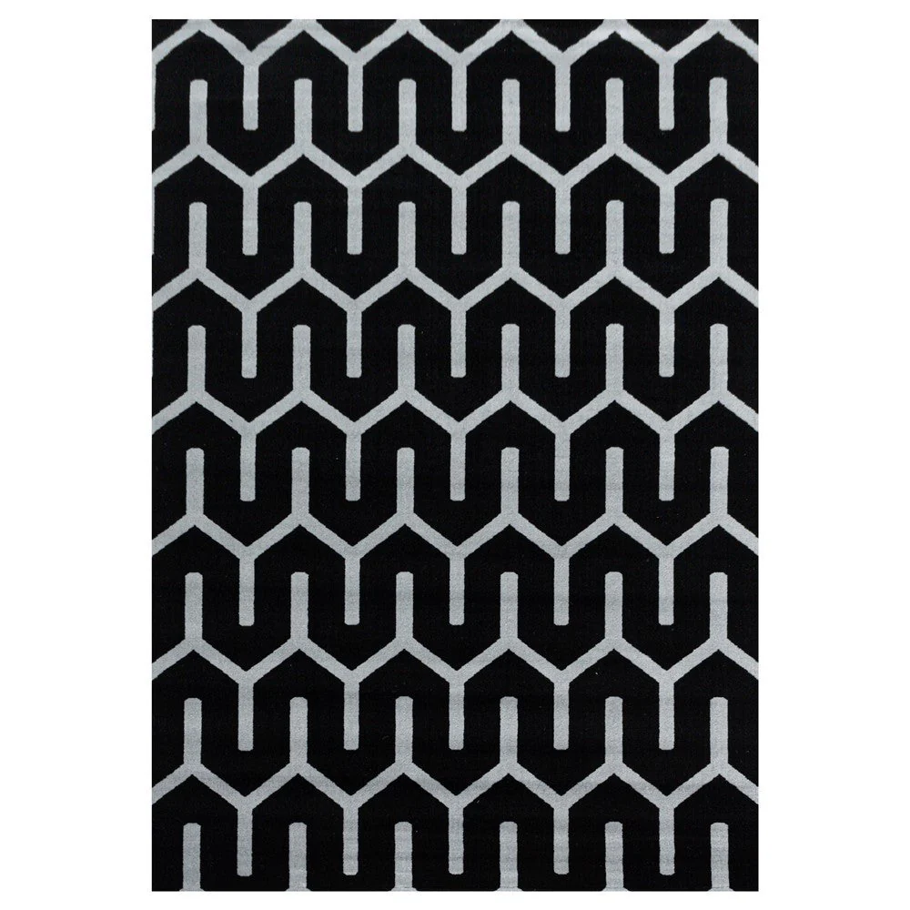 Wohnzimmerteppich Kurzflor Teppich Gitter Design Soft Flor Schwarz - Image 3