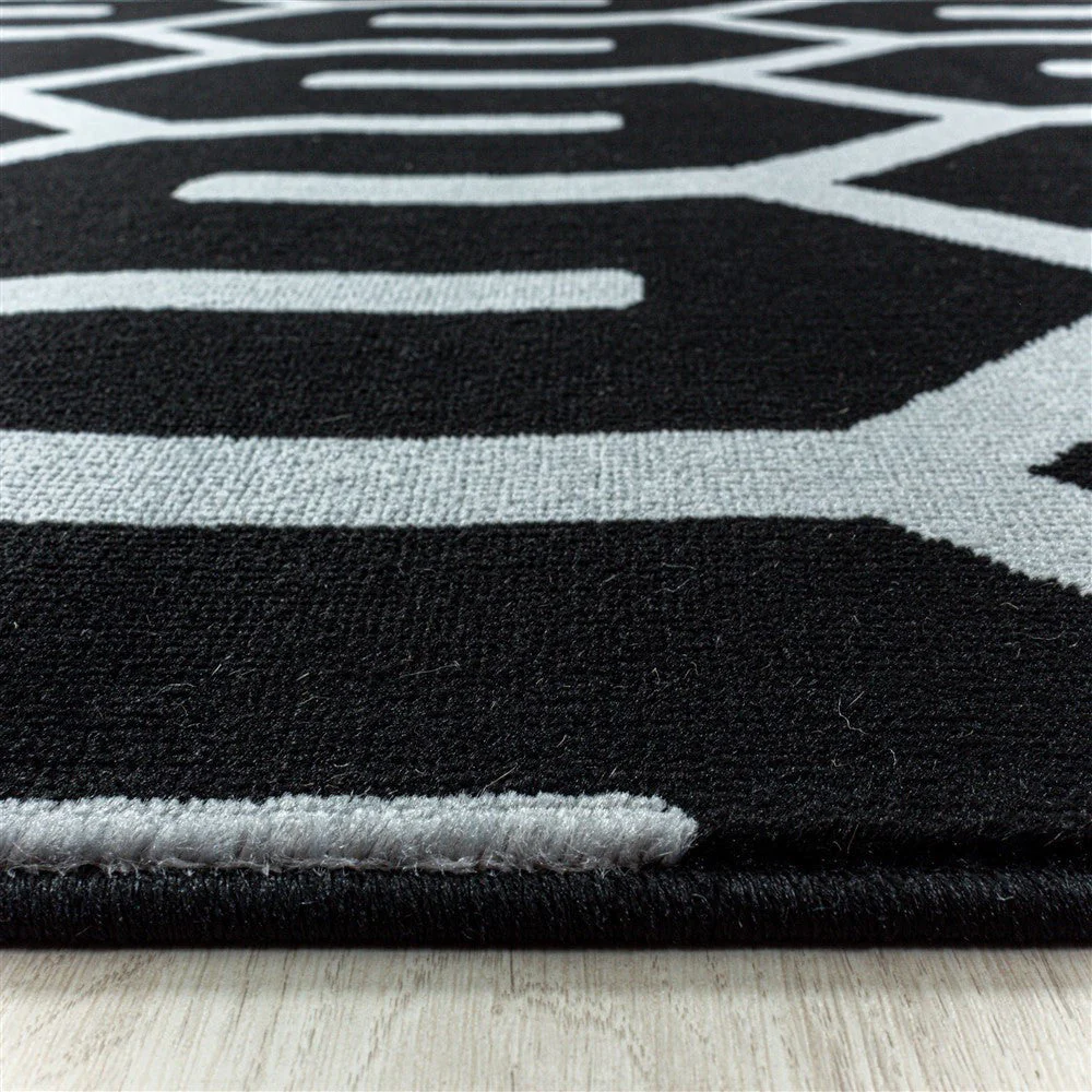 Wohnzimmerteppich Kurzflor Teppich Gitter Design Soft Flor Schwarz - Image 4
