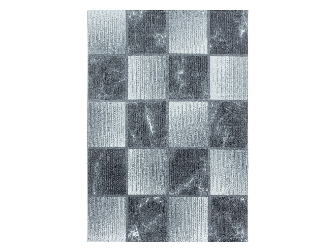 Wohnzimmerteppich Kurzflor Teppich Grau Hellgrau Quadrat Muster Marmoriert Weich - Image 3
